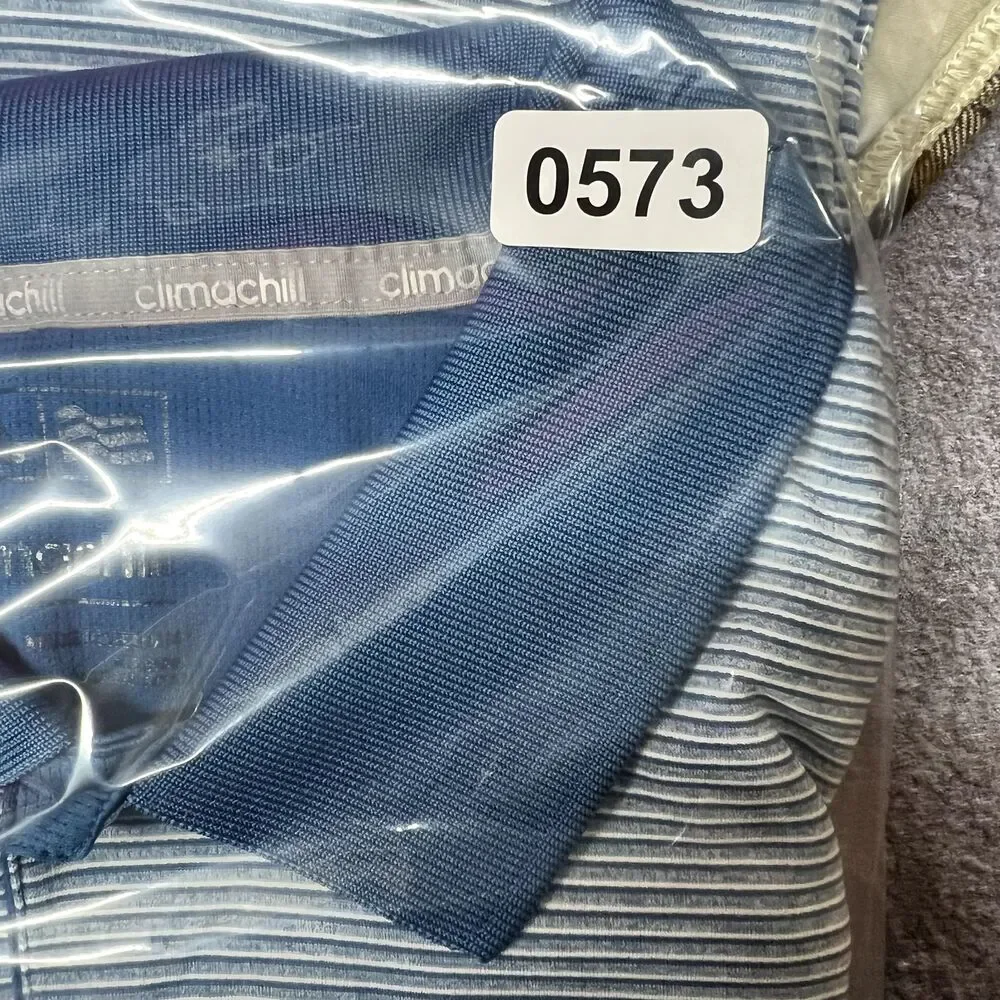 Adidas Polo Shirt Men 2XL Blue Striped Short Sleeve Golf Tennis Climachill